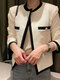 Contrast Color Open Front Long Sleeve Jacket For Women - White
