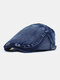 Men Made-old Denim Solid Retro Casual Sunshade Forward Hat Beret Hat Flat Hat - Dark Blue