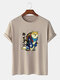 Mens Warrior Animal Graphic Crew Neck Short Sleeve Cotton T-Shirts - Khaki