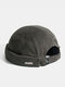 Unisex Washed Cotton Solid Color Patchwork Letter Embroidery All-match Brimless Beanie Landlord Cap Skull Cap - Dark Green