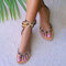 Plus Size Women Leopard Pattern Flip Flop Buckle Ankle Strap Anti Slip Sandals - Yellow