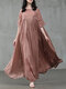Women Solid Color Patchwork Half Sleeves Casual Maxi Dress - Pink