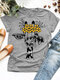 Cartoon Giraffe Printed Short Sleeve O-enck T-shirt For Women - Grey