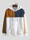 Mens Plain Patchwork Contrast Color Muff Pockets Drawstring Hoodies - White
