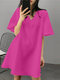 Solid A-line Bell Sleeve V-neck Loose Casual Dress - Rose