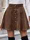 Corduroy Solid Color Single Breasted A-lined Women Skirt - Brown