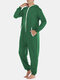 Men Plain Casual Onesies Jumpsuit Hooded Loungewear Pockets Loose Home Daily Pajamas Sleepwear - Green