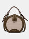 Trendy Klein Blue Stone Pattern Handbag Faux Leather Rivet Round Silk Scarves Decoration Crossbody bag - White