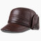Mens Vintage Casual Comfortable Winter Thick Warm Leather Plush Flat Hat Outdoor Protect Ear Cap  - #2