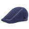 Men Women Washed Cotton Embroidery Iron Label Beret Hat Casual Forward Hat - Navy