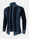 Mens Contrast Stitching Stand Collar Zipper Front Knitted Casual Cardigans - Navy