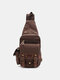 Men Genuine Leather And Canvas Travel Outdoor Carrying Bag Personal Crossbody Bag Chest Bag Sling Bag - Coffee