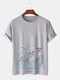Mens Surfing Animal Print Cotton Short Sleeve T-Shirts - Gray