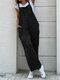 Solid Color Straps Loose Plus Size Cotton Jumpsuit - Black