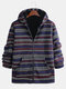 Mens Ethnic Striped Printing Fleece Lined Warm Winter Wool Blends Coats Hoodies - Blue