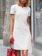 Women Solid Notched Neck Casual Short Sleeve Dress - White