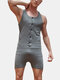 Mens One-Piece Suit Solid Color Fitness Slim Button Bodysuit Home Sleeveless Sport Jumpsuit - Gray