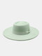 Unisex Woolen Felt Solid Color Bandage Bowknot Decoration Concave Top Fedora Hat - Green