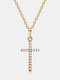 Trendy Simple Cross-shaped Inlaid Zircon Pendant Copper Necklace - Gold