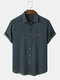 Mens Topstitching Solid Color Cotton Short Sleeve Denim Shirts - Blue