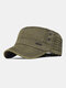 Men Washed Cotton Solid Color Letters Metal Label Breathable Sunshade Military Cap Flat Cap - Army Green