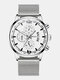 10 Colors Stainless Steel Alloy Men Business Watch Decorative Pointer Calendar Quartz Watch - Silver Band Silver Case White Di