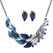 Vintage Pendant Jewelry Set Sea Taro Flower Peacock Tail Pendant Chain Necklace Earrings for Women - Blue