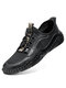 Men Hand Stitching Leather Non Slip Elastic Band Soft Soled Casual Shoes - Black