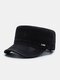 Men Washed Distressed Cotton Solid Color Letter Metal Label Sutures Casual Sunscreen Military Hat Flat Cap - Black