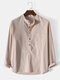 Mens 100% Cotton Plain Button Long Sleeve Henley Shirt - Apricot