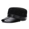 Men Durable Genuine Leather Breathable Flat Cap Winter Windproof Warm Hat Casual Outdoor Sun Hat  - Black2