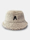 Unisex Teddy Cashmere Letter Patch Thickened Autumn Winter Warmth Fashion Bucket Hat - Beige