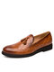 Men Vintage Brogue Slip On Tassel Leather Loafers - Brown
