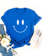 Casual Cartoon Smile Printed Short Sleeve O-neck T-Shirt For Women - Dark Blue
