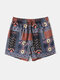 Men Ethnic Style Spliced Loose Vacation Soft Board Shorts - Black
