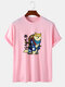 Camisetas de algodón de manga corta con estampado de animales guerreros para hombre Cuello - Rosado