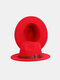 Unisex Woolen Felt Solid Color Buckle Strap Decoration Thicken Flat Brim Top Hat Fedora Hat - Red