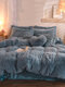4Pcs AB Sided Plain Color Crystal Velvet Comfy Bedding Duvet Cover Set Pillowcase Adults Bed Duvet Set - Light Blue