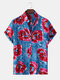 Men Mixed Color Eddy Tie-dye Print Short Sleeve Casual Shirt - Blue