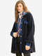 Fleece Patchwork Solid Color Hooded Long Sleeve Coat - Blue