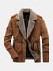 Mens Vintage Corduroy Solid Color Thicken Fleece Lapel Casual Warm Jacket - Brown