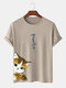 T-shirt a maniche corte in cotone da uomo con stampa di gatti cartoni animati giapponesi Collo - Cachi