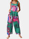 Pockets Multi-color Print Straps Jumpsuit For Women - Green