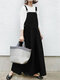 Straps Metal Buckle A-line Sleeveless Plus Size Dress - Black