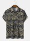 Mens Leopard Print Chest Pocket Button Up Short Sleeve Shirts - Apricot