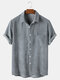 Mens Corduroy Solid Color Breathable Casual Short Sleeve Shirts - Gray