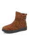 Women Snow Boots Round Toe Solid Color Casual Warm Short Cotton Boots - Coffee