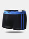 Men Hipster Side Striped Boxer Briefs Cotton Comfortable U Pouch Contrast Color Underwear - Black