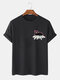 Camisetas masculinas de manga curta com gola redonda e slogan de gato de desenho animado - Preto