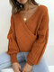 Solid Color V-neck Long Sleeve Sweater - Orange